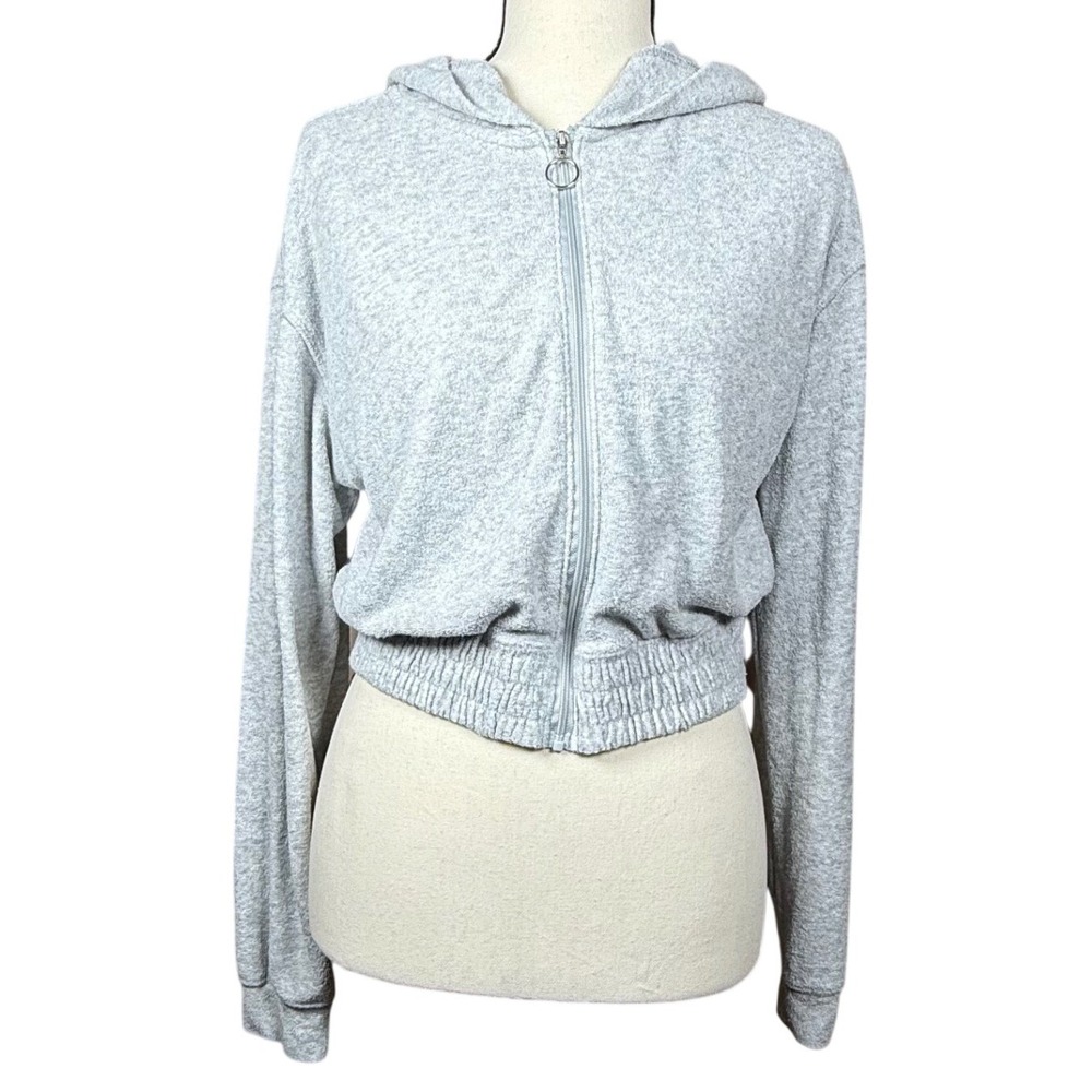 Gilly Hicks Zip Up O Ring Hoodie Womens Medium Grey Terry Cropped Sweatshirt